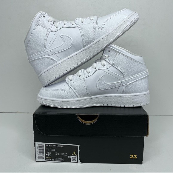 Nike Air Jordan 1 Retro Mid GS “Triple White” NEW - Picture 3 of 4